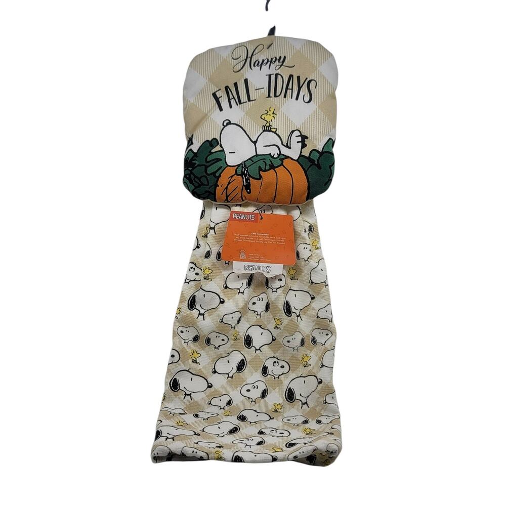 New Peanuts Snoopy Woodstock Happy Fall-idays Thanksgivin Hanging Kitchen Towel